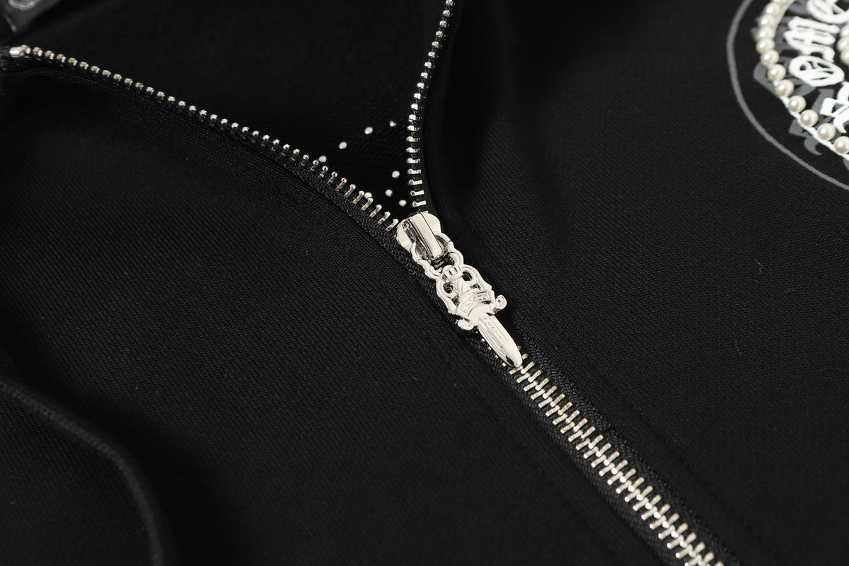 Chrome-Hearts Rhinestone Horseshoe Hoodie - Black Gothic Streetwear Sweatshirt 2601