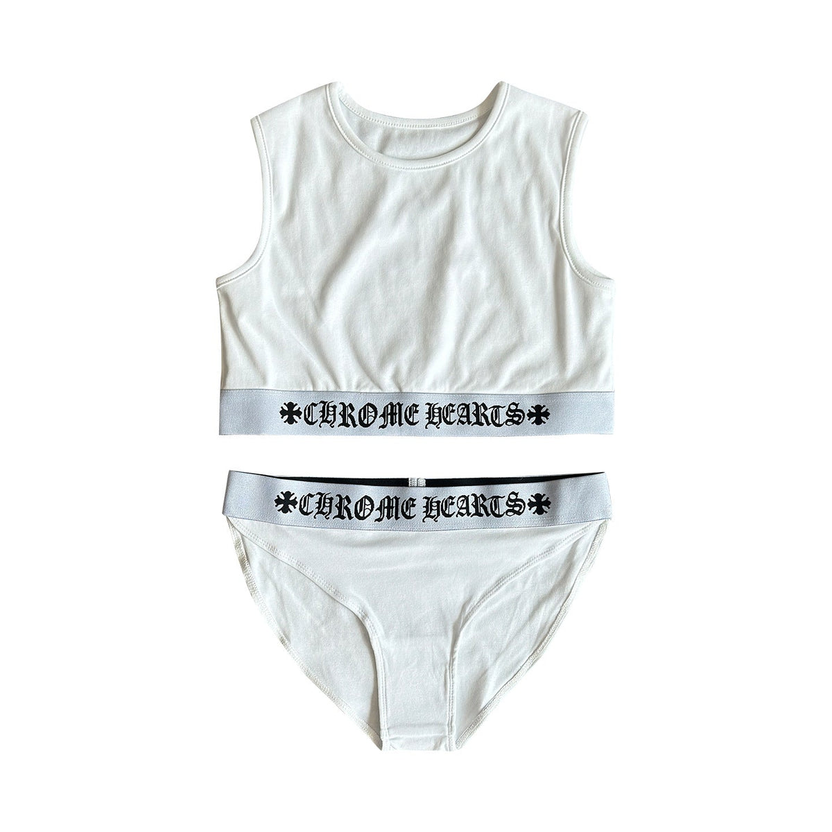 Chrome Hearts Yoga Sportswear Cross-Patterned Sanskrit Ribbon Slim Waist Vest and Shorts Set