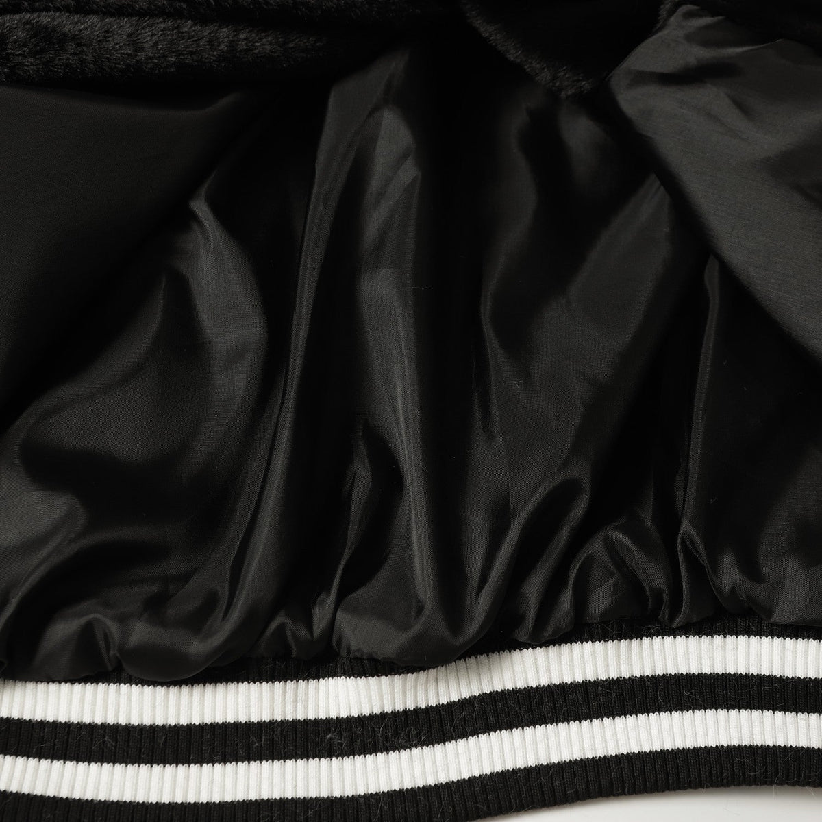 Chrome-Hearts Faux Fur Cross Varsity Jacket - Black White Gothic Streetwear 035