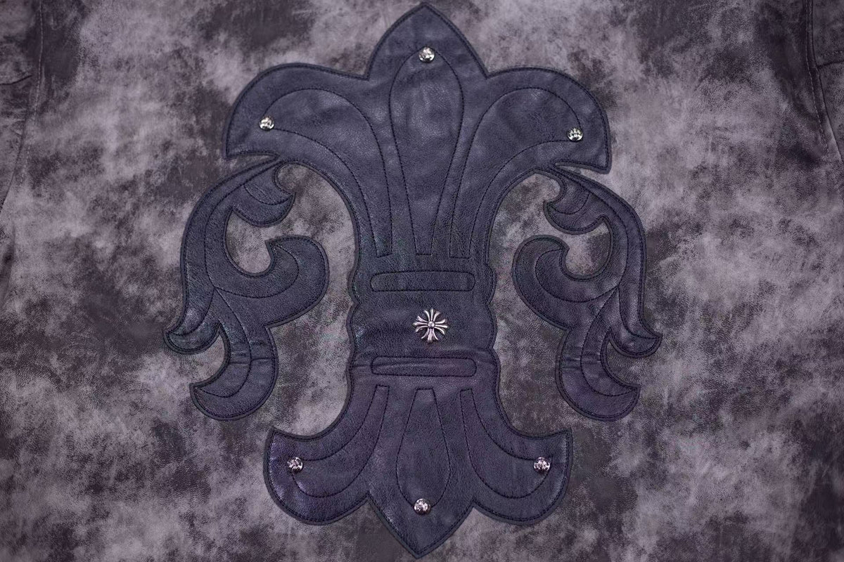 Chrome-Hearts Fleur-de-lis Patch Varsity Jacket - Grey Tie-dye Outerwear A5588