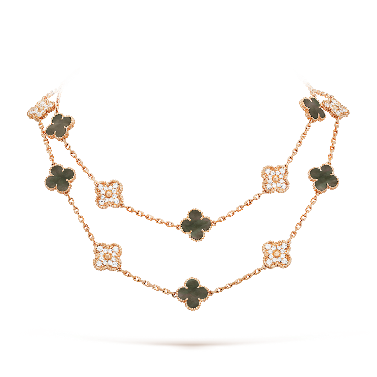 Van Cleef & Arpels Vintage Alhambra Onyx 20 Motifs Long Necklace
