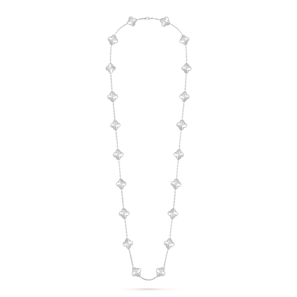 Van Cleef & Arpels Vintage Alhambra White Agate 20 Motifs Long Necklace